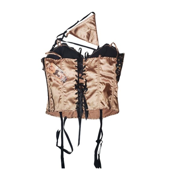 Gold Satin Bustier Corset with Black Lace & Sequins – NWT - Picture 3 of 12